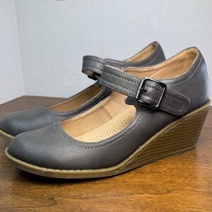 JG JGoods Vionic Womens Radia Gray Wedge Mary Jane Heels Shoes Gray, sz 7